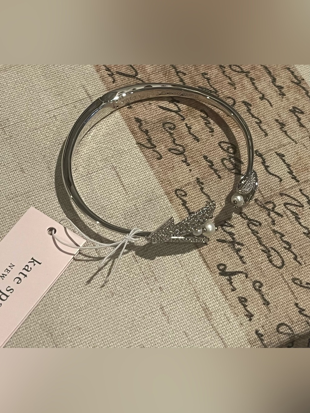 Kate Spade Silver Crystal Pearl Hinge Bracelet NWT